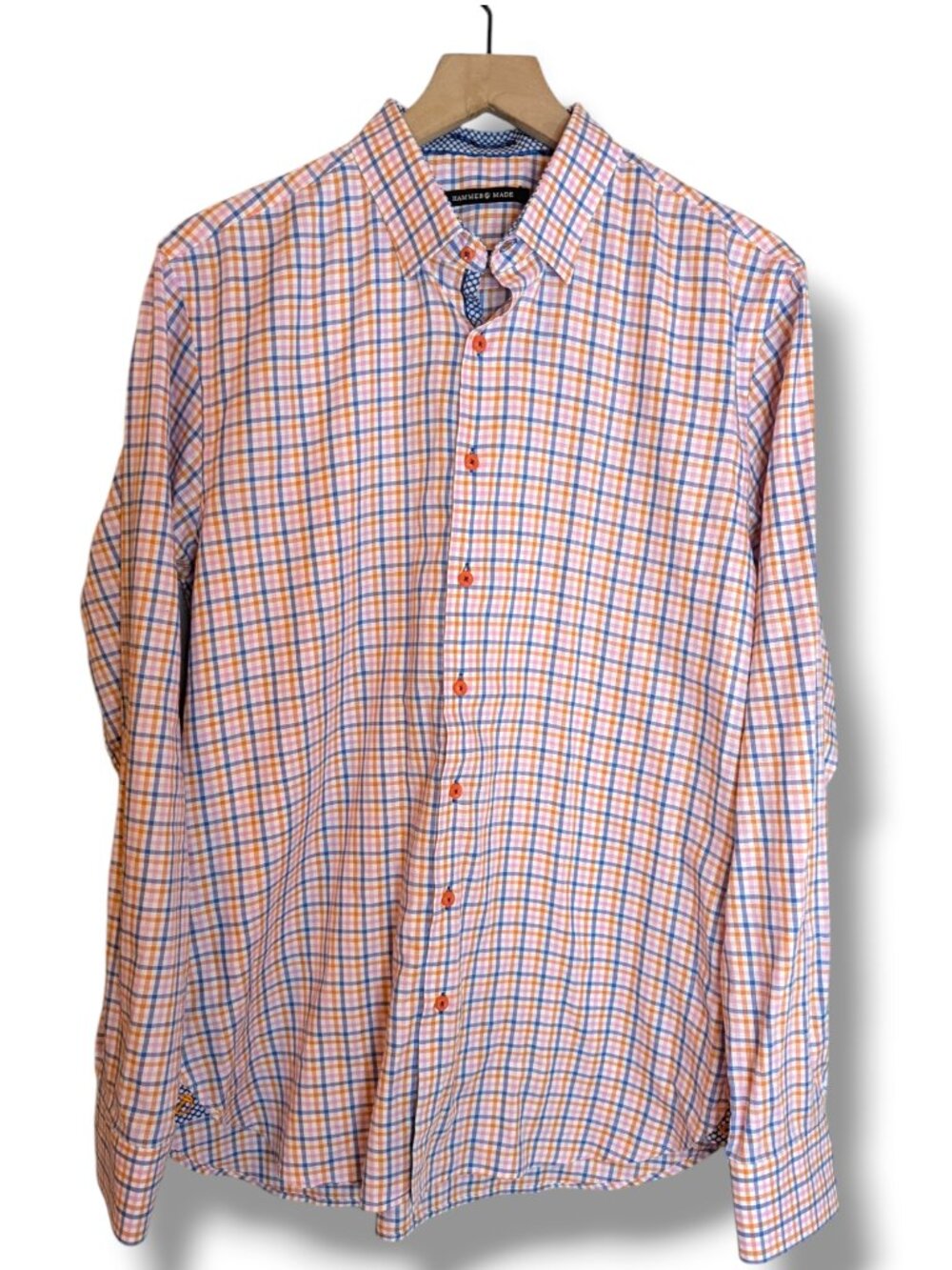 Hammer Made Men’s 16.5 Blue Orange Check Limited Edition Long Sleeve Dress Shirt
